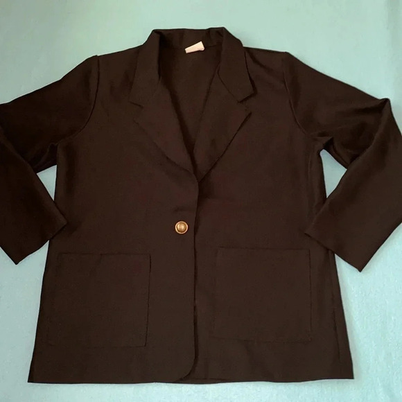 BLAIR BOUTIQUE black blazer suit jacket unlined single button closure size 10 - Picture 1 of 10